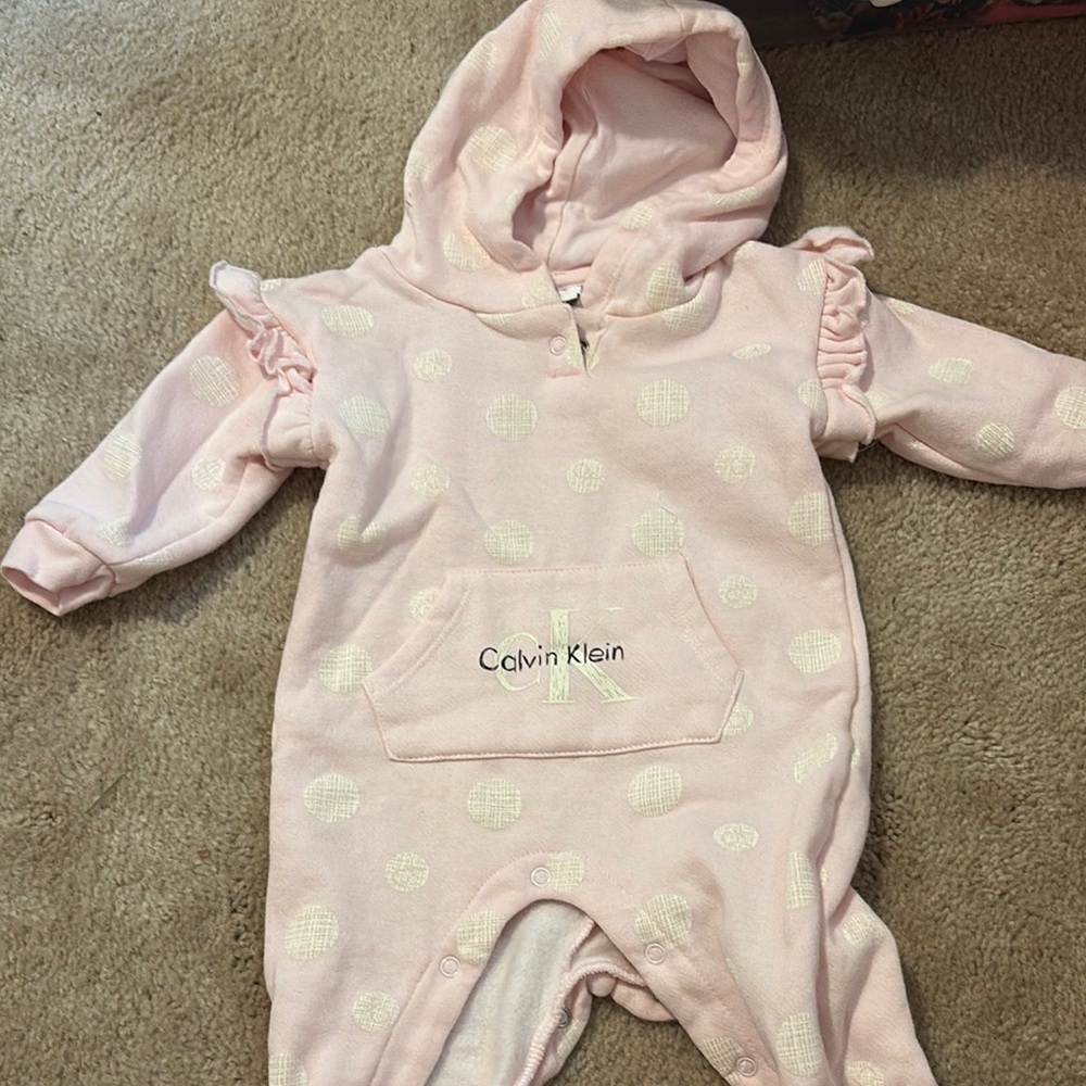 Calvin Klein Pink Polka Dot Baby Onesie